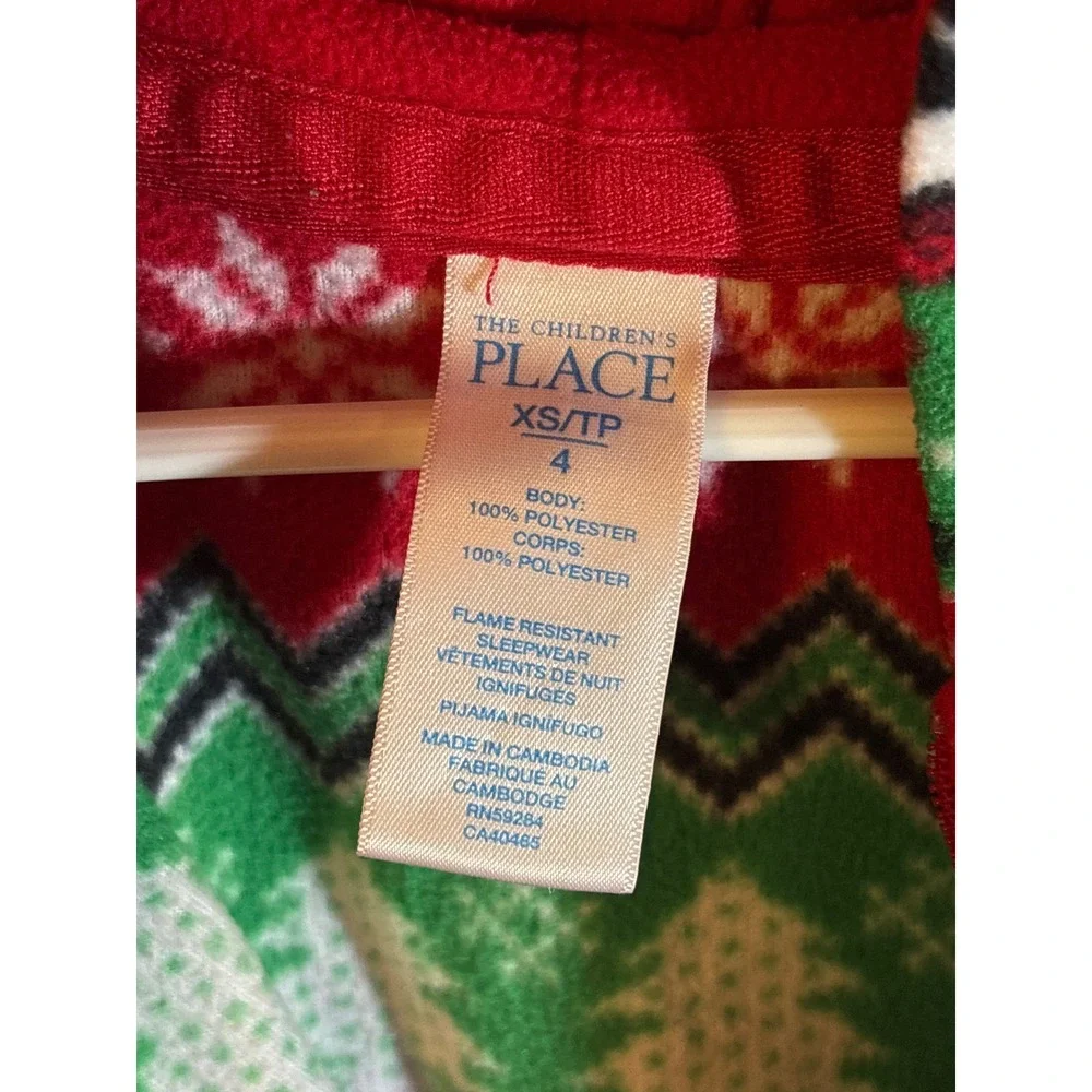 The Childrens Place Kids XS 4 Christmas Fair Isle Fleece Hooded Pajamas